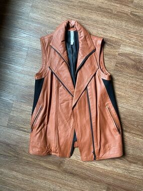 Mural Tan/Brown Leather Moto Vest with Black Side Panels